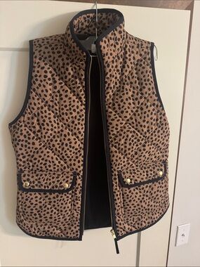 J.Crew Factory Quilted Vest with Tan Leopard Accent